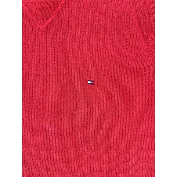 Tommy Hilfiger Mens L Red Sweater Crewneck Pullover Classic Preppy Logo Cotton - Picture 6 of 8